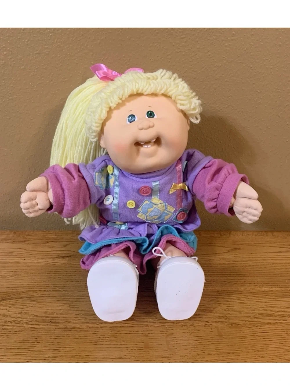 Vintage Cabbage Patch Kids Doll In Designer Line Button Dress Lemon Hair HM19